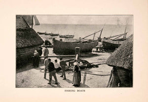 1905 Print Fishing Boats France Seaport Coast Ocean Workers Huts Beach XGDA1