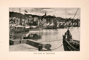 1905 Print Quay Trouville France Ships Seaport Water Homes Businesses XGDA1