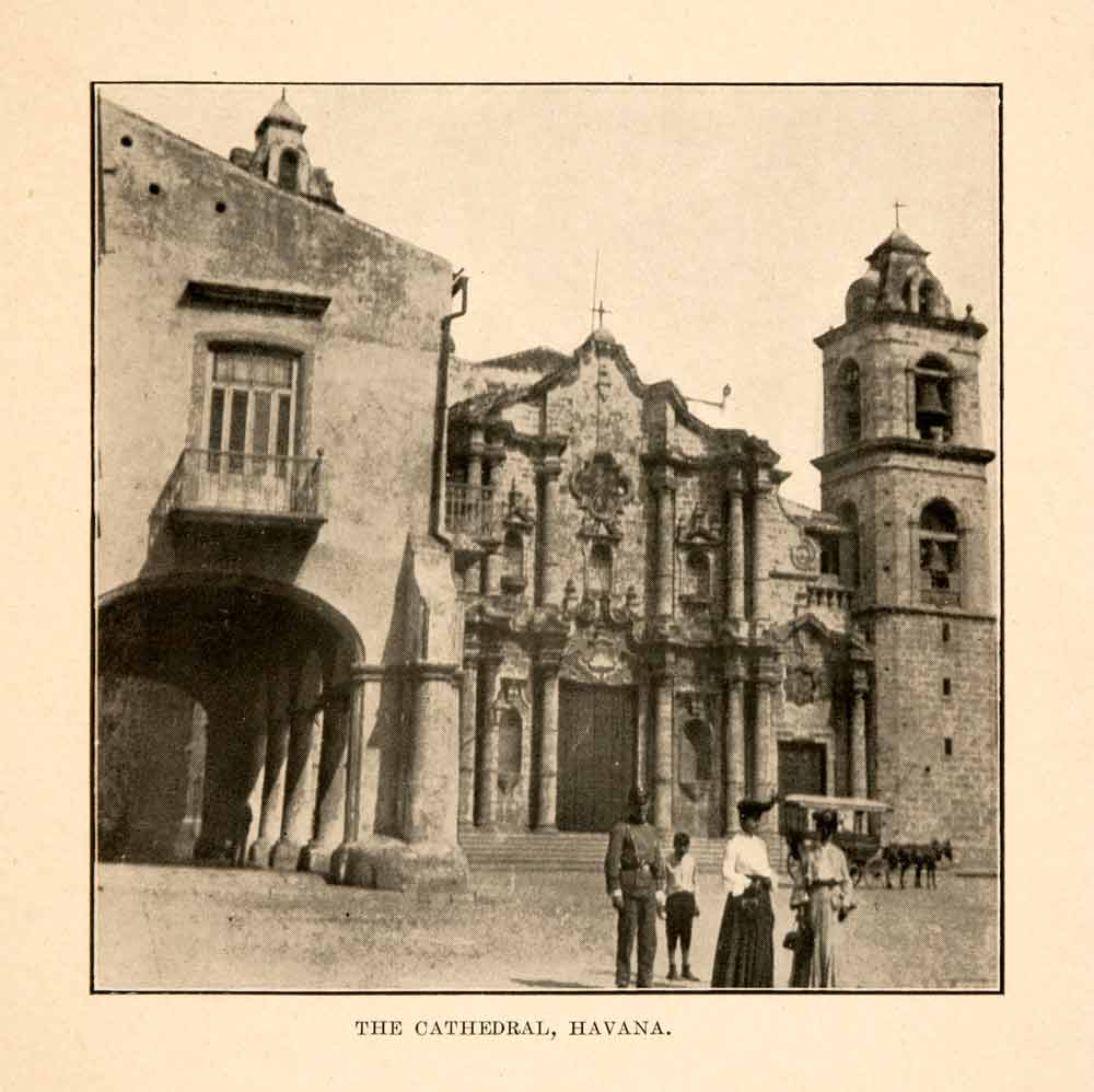 1908 Print Cathedral Havana Church Family Worship Cuba Caribbean XGDA2