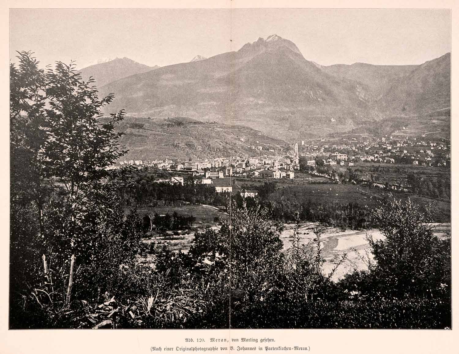 1899 Print Merano Italy Tyrol Marling Landscape Mountain Basin XGDA3