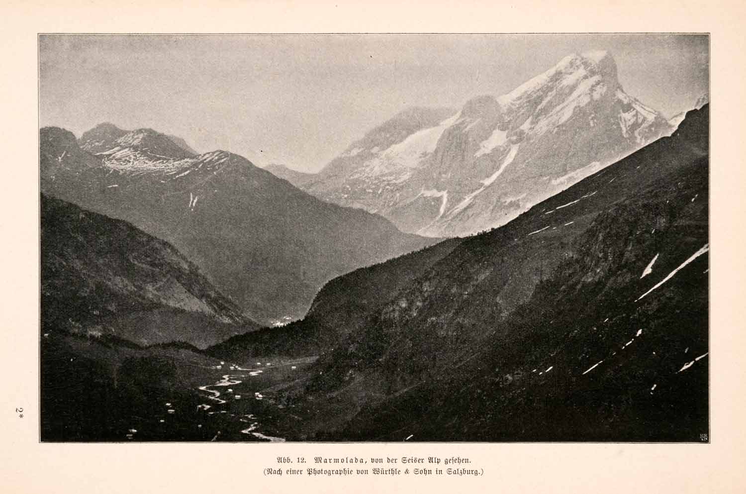 1899 Print Marmolada Italy Peak Alps Tyrol Dolomite Seiser Alm Meadow XGDA3