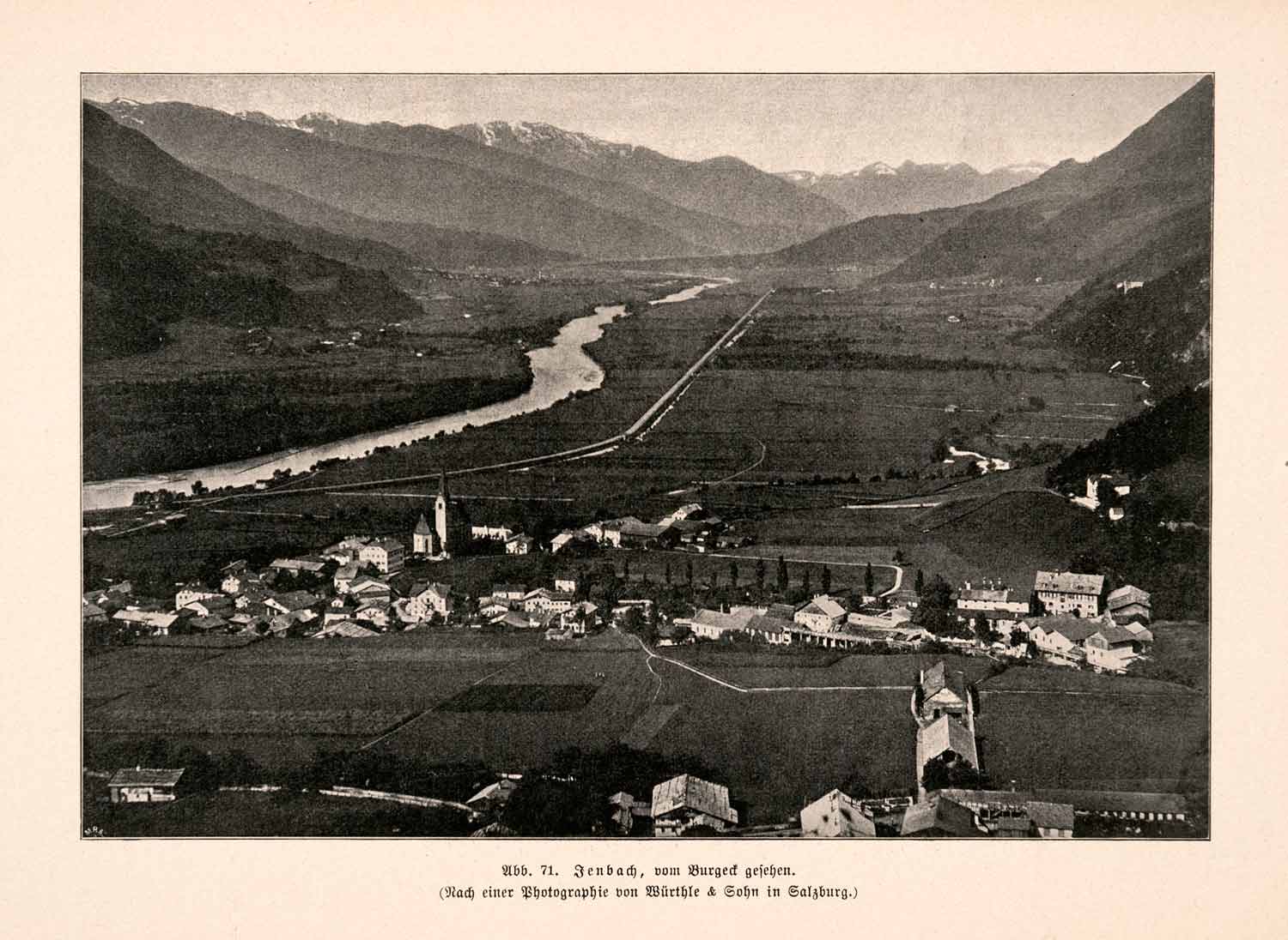 1899 Print Jenbach Austria Schwaz Tyrol St Wolfgang Church River Aerial XGDA3