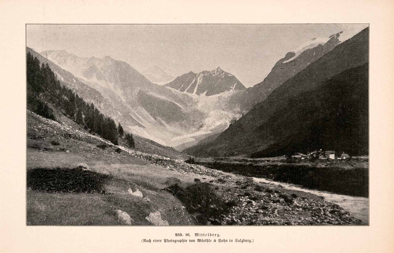 1899 Print Mittelberg Pitztal Tirol Austria Mountains Stream Village XGDA3