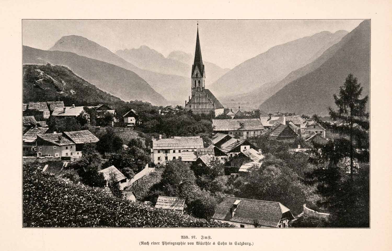 1899 Print Imst Tyrol Austria Maria Himmelfahrt Church Spire Alps Mountain XGDA3