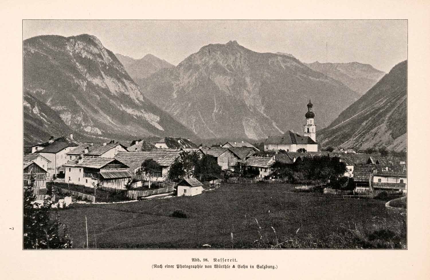 1899 Print Nassereith Imst Tirol Austria Alps Mountains Spire Church XGDA3