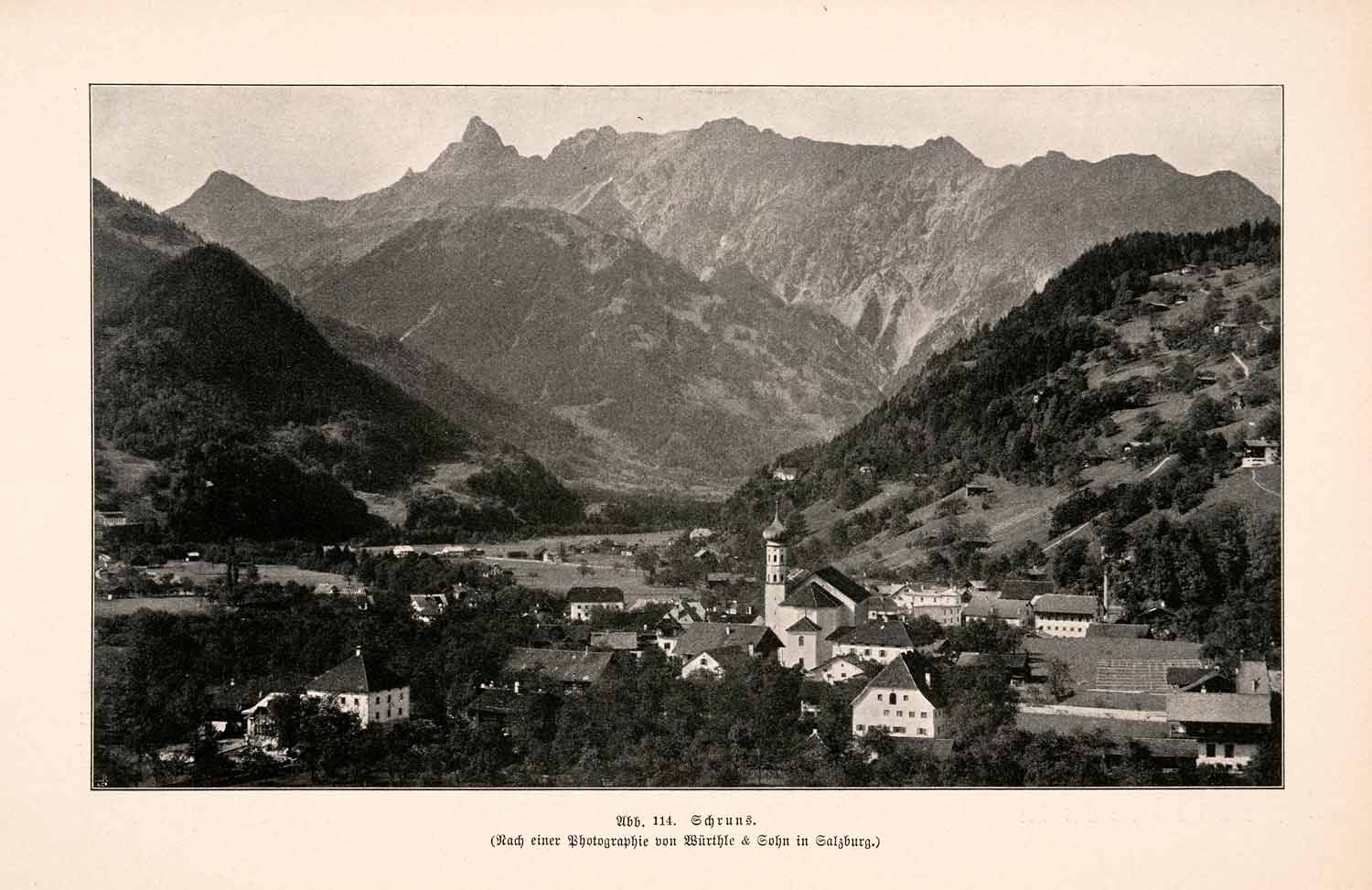 1899 Print Schruns Montafon Valley Church Spire Zimba Vorarlberg Aerial XGDA3