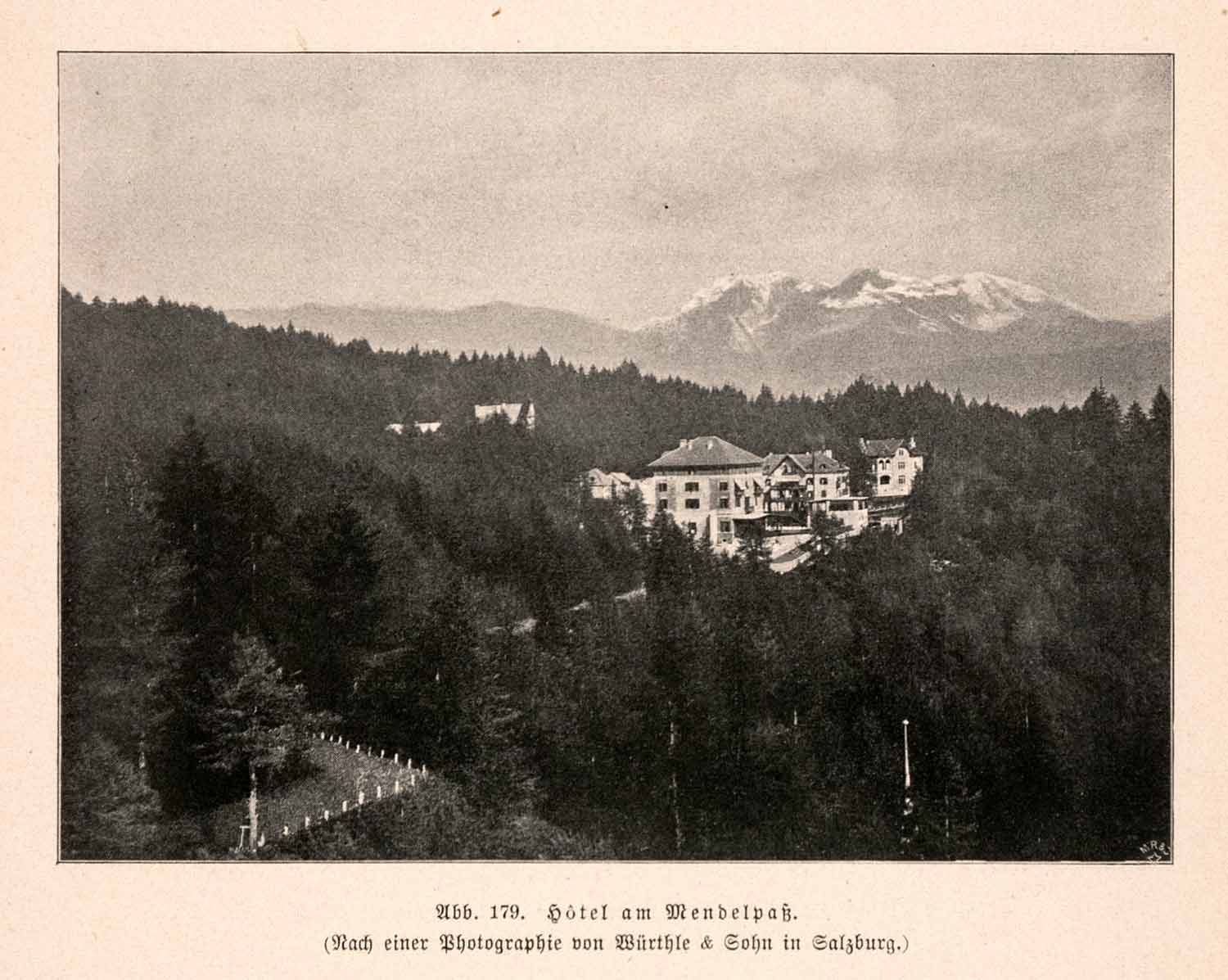 1899 Print Hotel Mendelpass South Tyrol Italy Trentino Alps Forest Lodge XGDA3