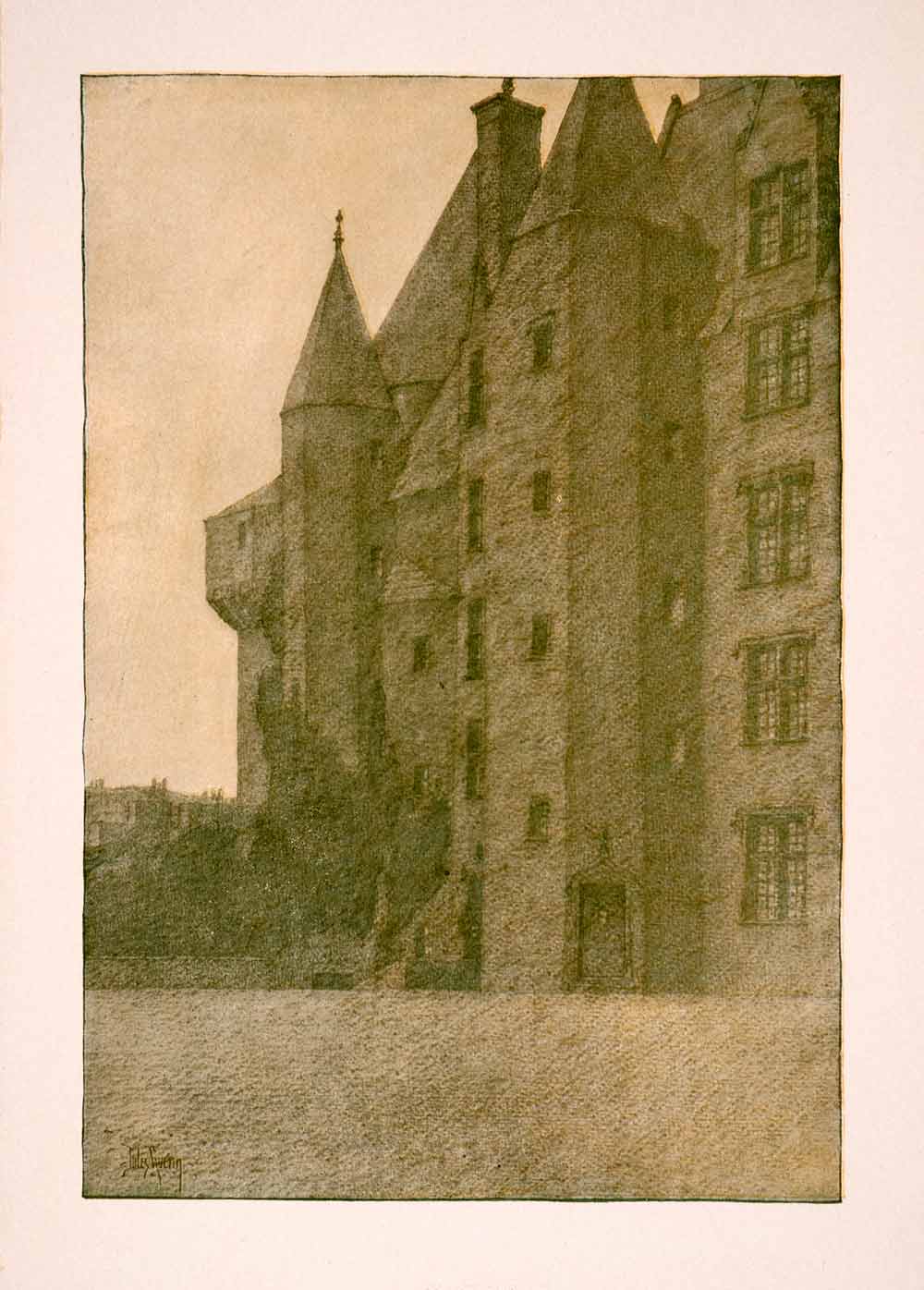 1906 Print Jules Guerin Art Chateau Langeais France Medieval Historic XGDA4