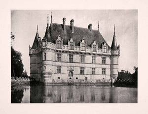 1906 Print Historic Chateau Azay Rideau Castle Moat France Historic XGDA4