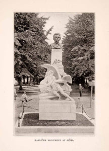 1929 Print Jicin Czech Republic Havlicek Monument Bust Statue Angel XGDA5