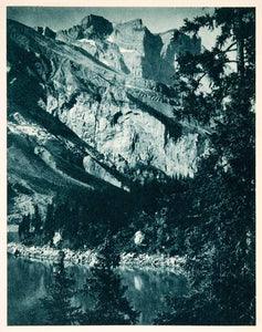1937 Photogravure Castled Crags Oeschinensee Lake Mountain Cliffs Bernese XGDA6