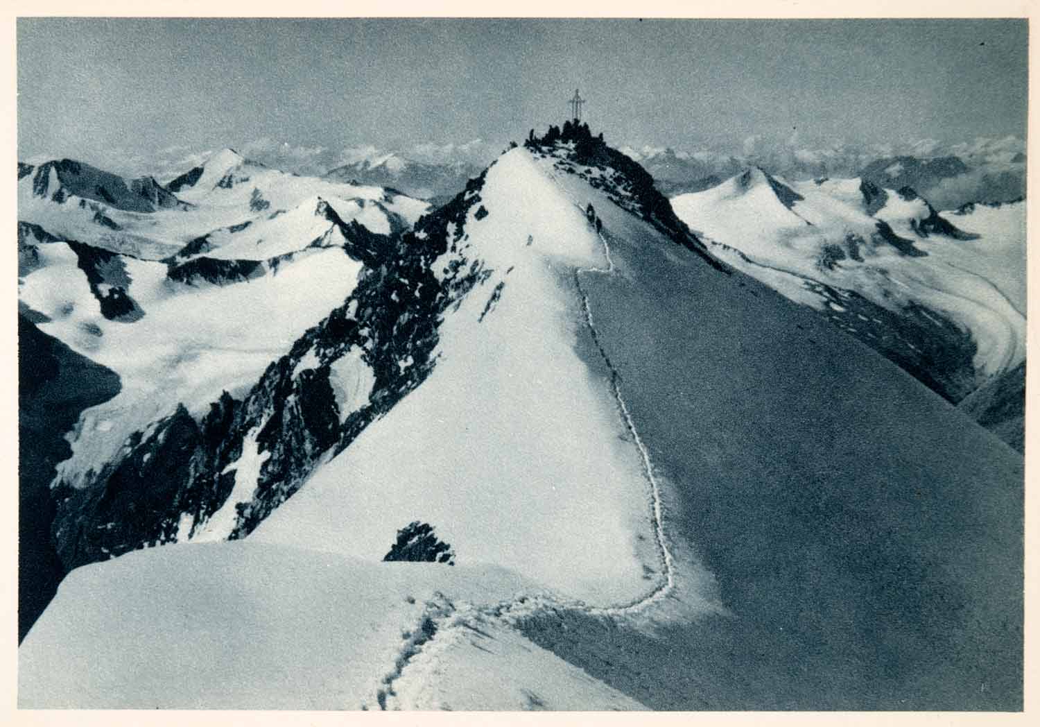 1937 Photogravure Wildspitz Summit Glarus Alps Switzerland Hikers Canton XGDA6