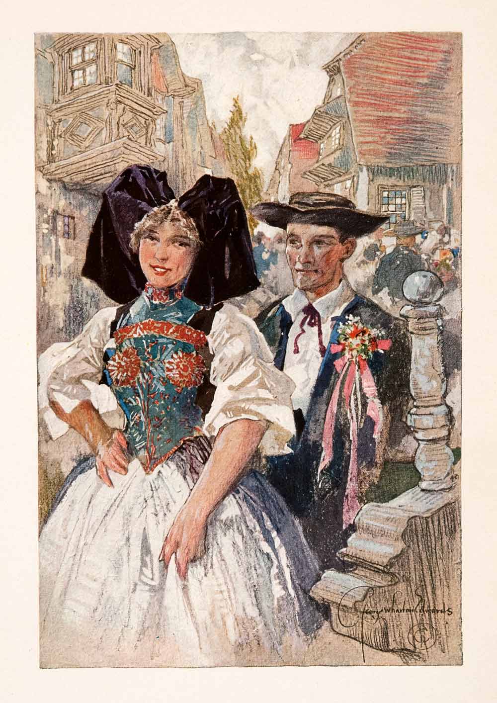 1918 Print George Wharton Edwards Couple Engagement Costume Traditional XGDA8