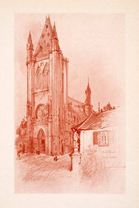 1918 Print George Wharton Edwards Niederhaslach Saint-Florent Church XGDA8