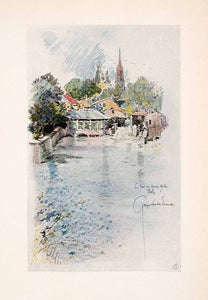 1918 Print George Wharton Edwards Metz Bridge Spire Church Pont Basses XGDA8
