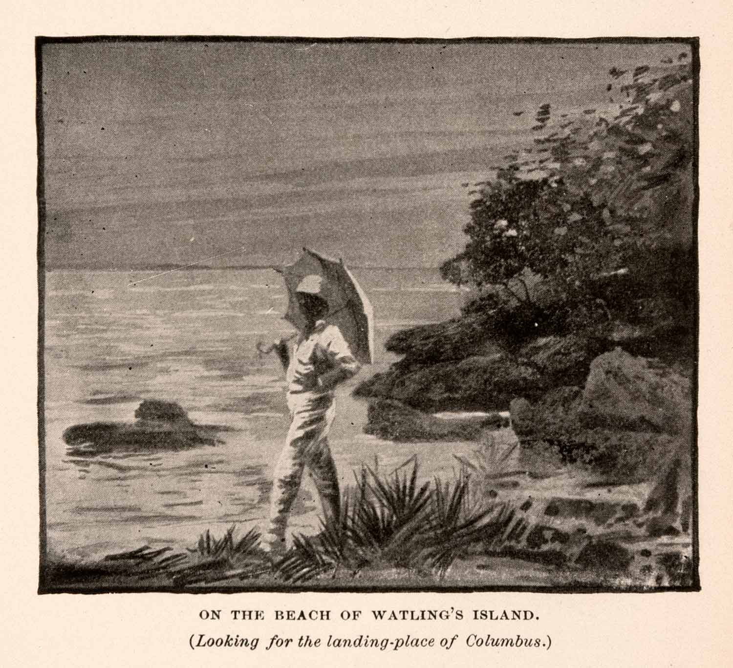 1893 Halftone Print Greens Harbor Watling Island San Salvador Columbus XGDA9