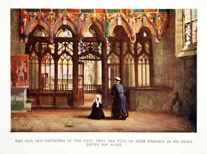 1906 Color Print Thomas Gotch France Old Church Cathedral Worship Religion XGDB3