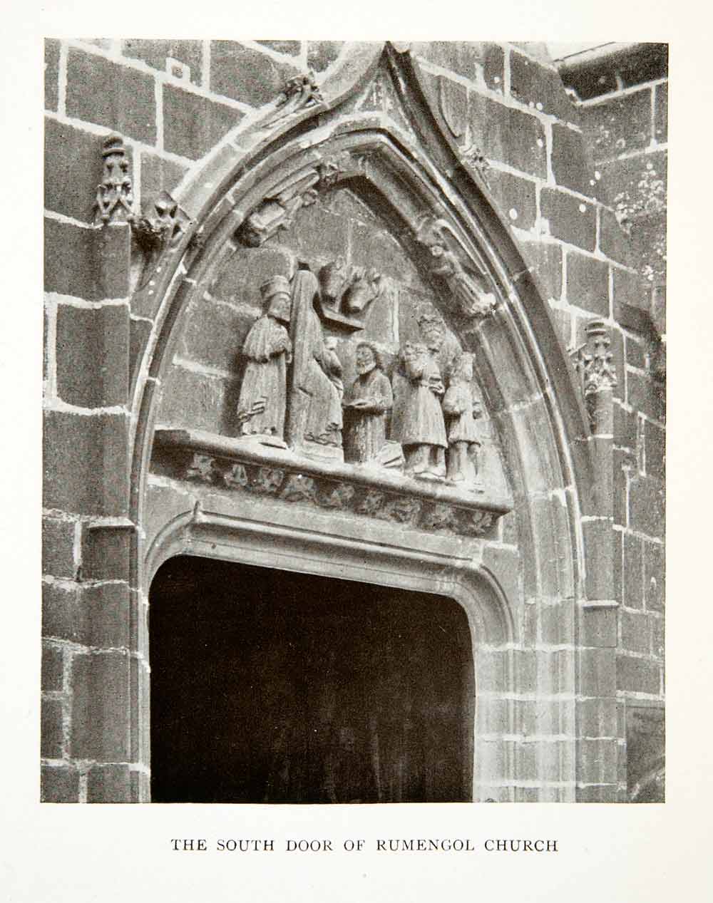 1906 Print France Door Rumengol Church Cathedral Arch Statue Nativity XGDB3