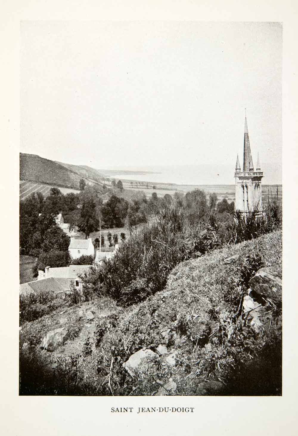 1906 Print France Saint Jean Du Doigh Chuch Cathedral Landscape Breton XGDB3