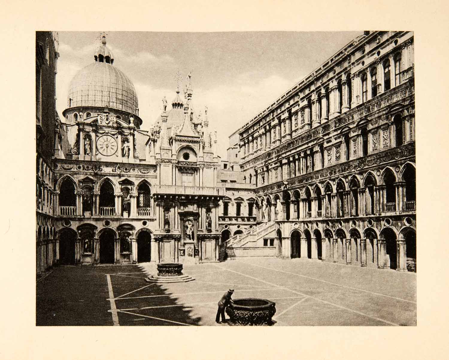 1902 Photogravure Doge Palace Courtyard Venice Venezia Italy Clock Dome XGDB6