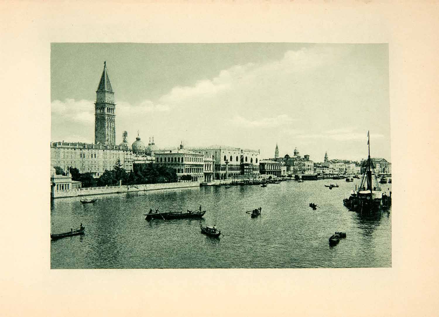 1902 Photogravure Venice Italy Grand Canal Gondola Campanile Saint Mark XGDB6