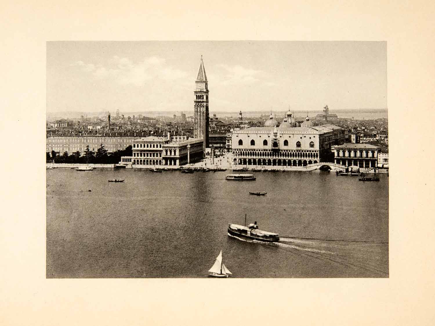 1902 Photogravure Venice Italy Saint Mark Square Piazza Doge Palace Canal XGDB6