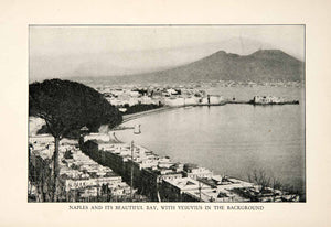 1927 Print Seaport Naples Italy Mount Vesuvius Volcano Harbor XGDB9