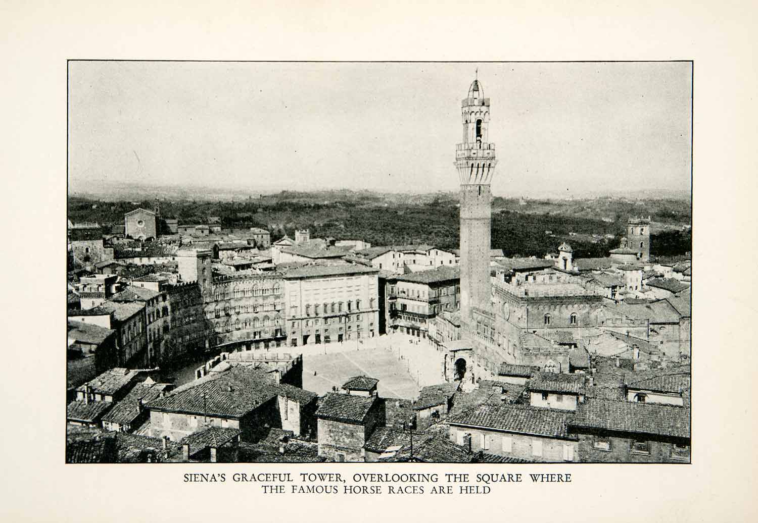 1927 Print Piazza Campo Torre Mangia Tower Plaza Palazzo Pubblico Siena XGDB9