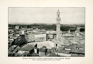 1927 Print Piazza Campo Torre Mangia Tower Plaza Palazzo Pubblico Siena XGDB9