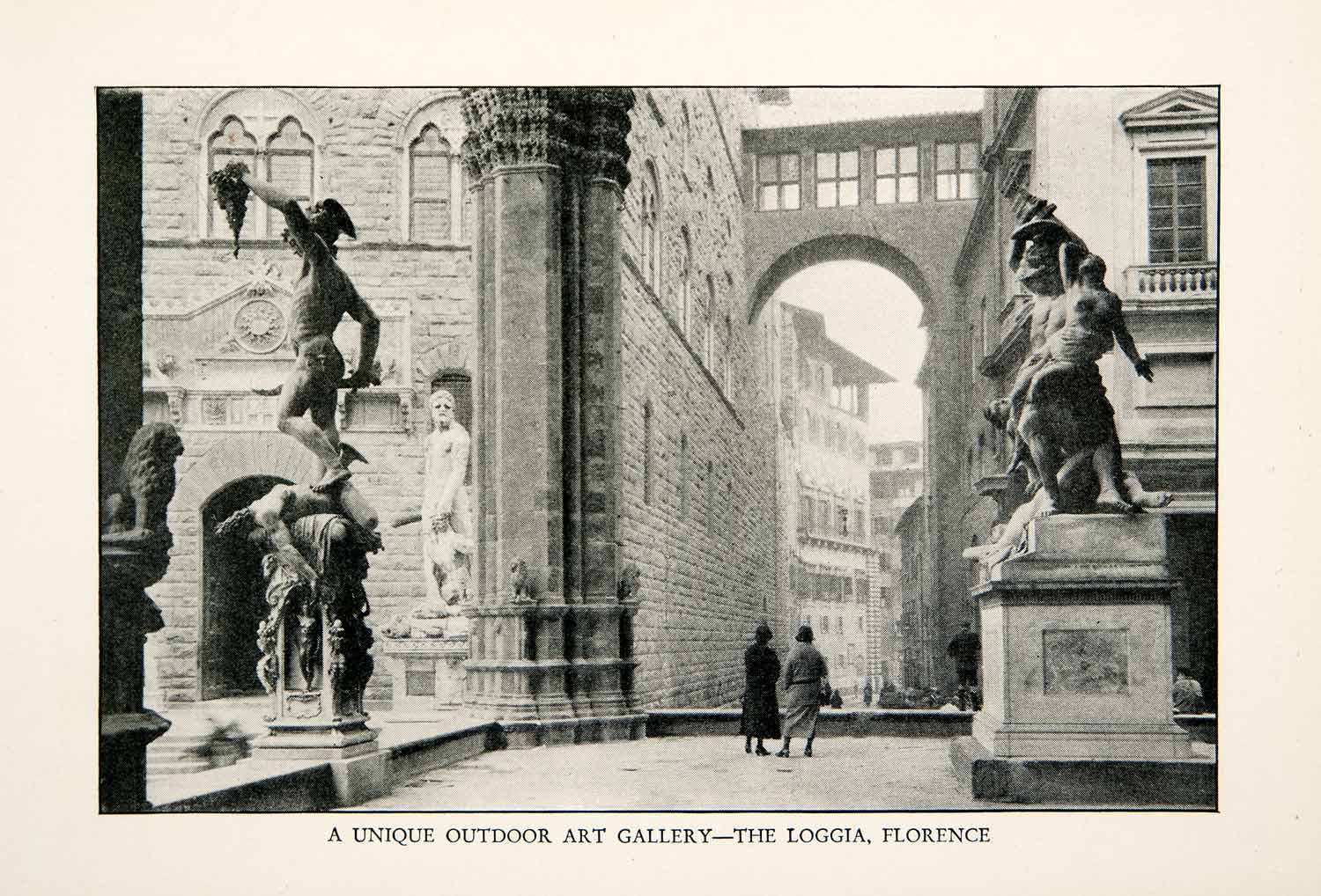 1927 Print Outdoor Art Gallery Loggia Florence Italy Statue Perseus Medusa XGDB9
