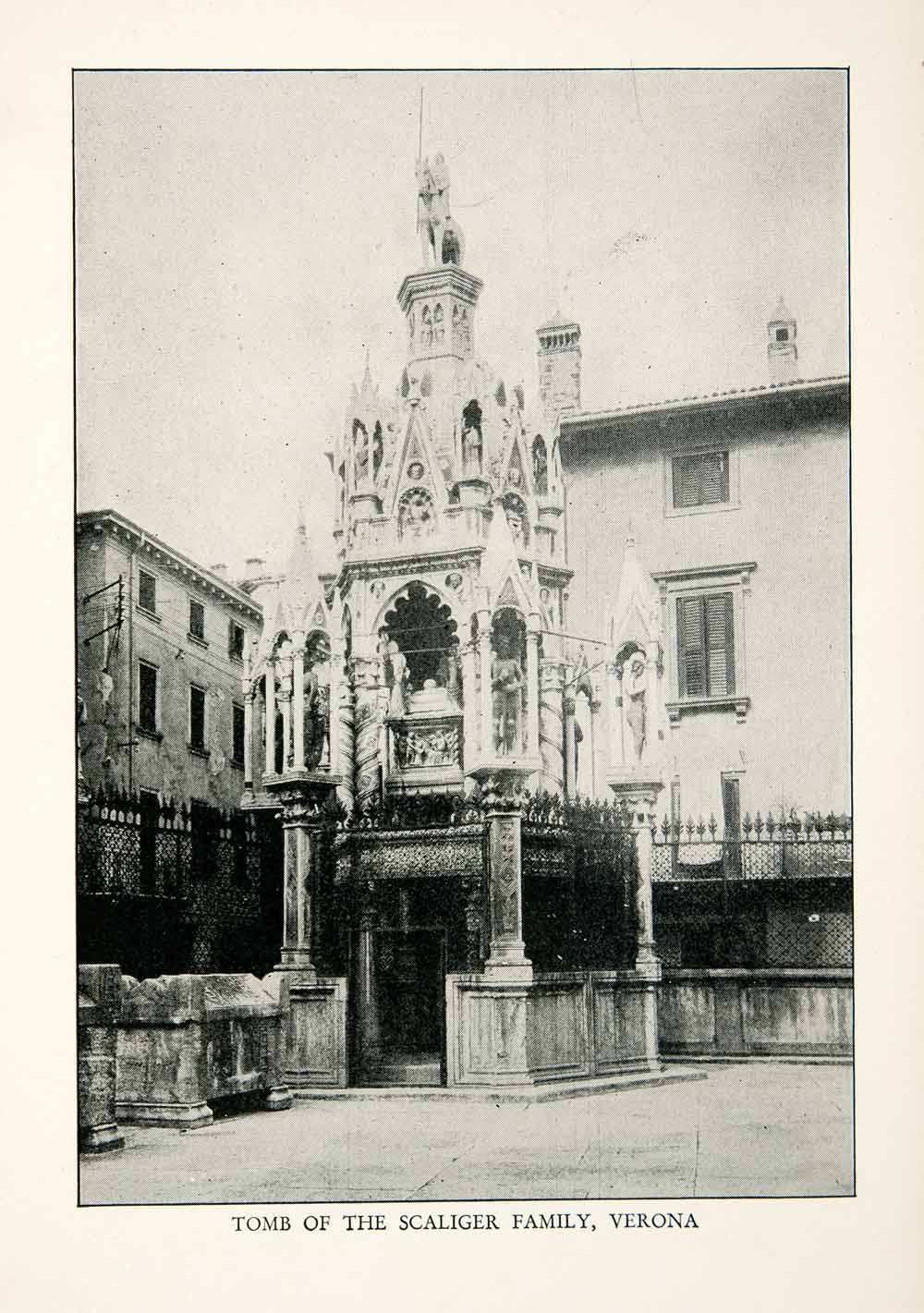 1927 Print Tombs Scaligeri Verona Italy Gothic Funerary Monument Ruling XGDB9