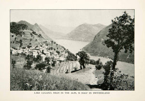 1927 Print Lugano Switzerland Italy Lake Alps Canton Ticino Ceresio Varese XGDB9