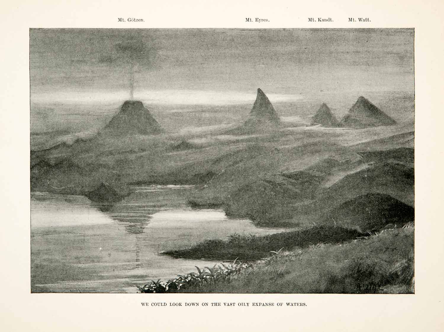 1900 Print Mt Gotzen Eyres Kandt Watt Volcano Water Land Plants Vast Lake XGDC7