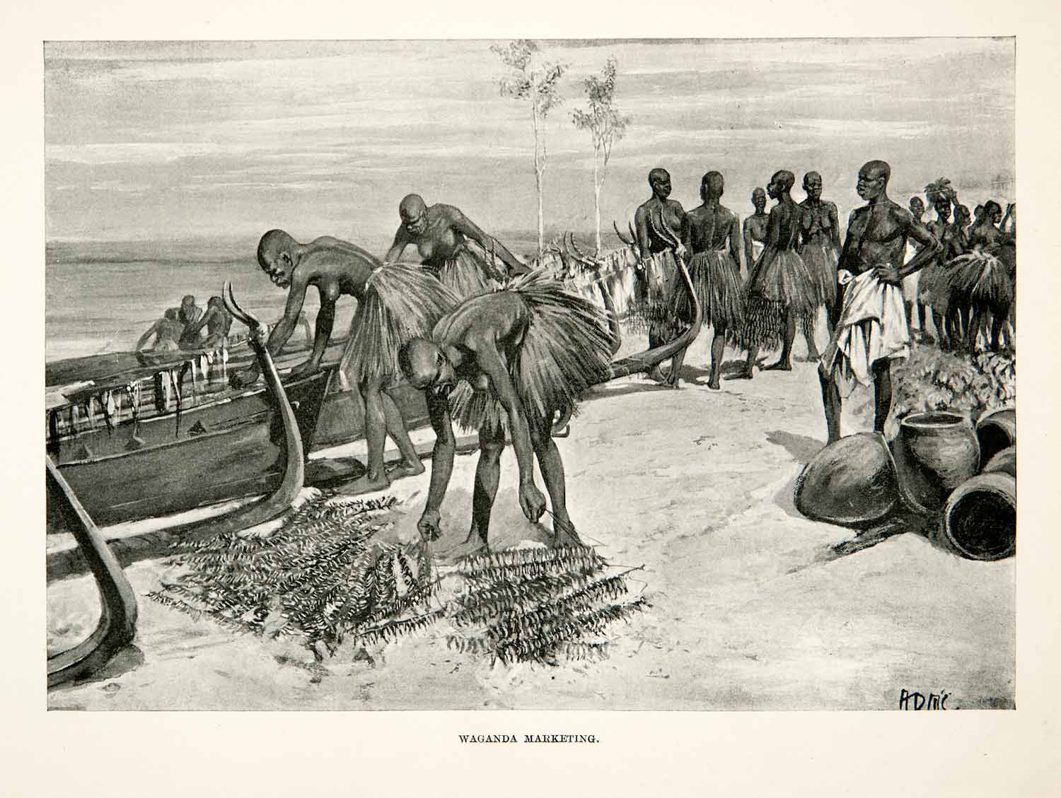 1900 Print Ganda Waganda People Fishing Water Boats Lake Victoria Uganda XGDC7