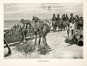 1900 Print Ganda Waganda People Fishing Water Boats Lake Victoria Uganda XGDC7