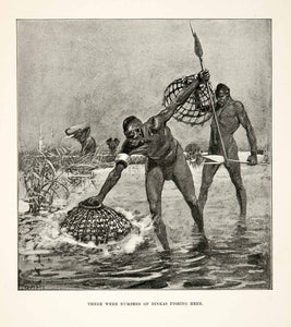 african fish nets ancient 1900 Print Men Fishing Traps Spears Water Elephant Africa Nets Hunting XGDC7