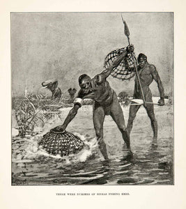 1900 Print Men Fishing Traps Spears Water Elephant Africa Nets Hunting XGDC7