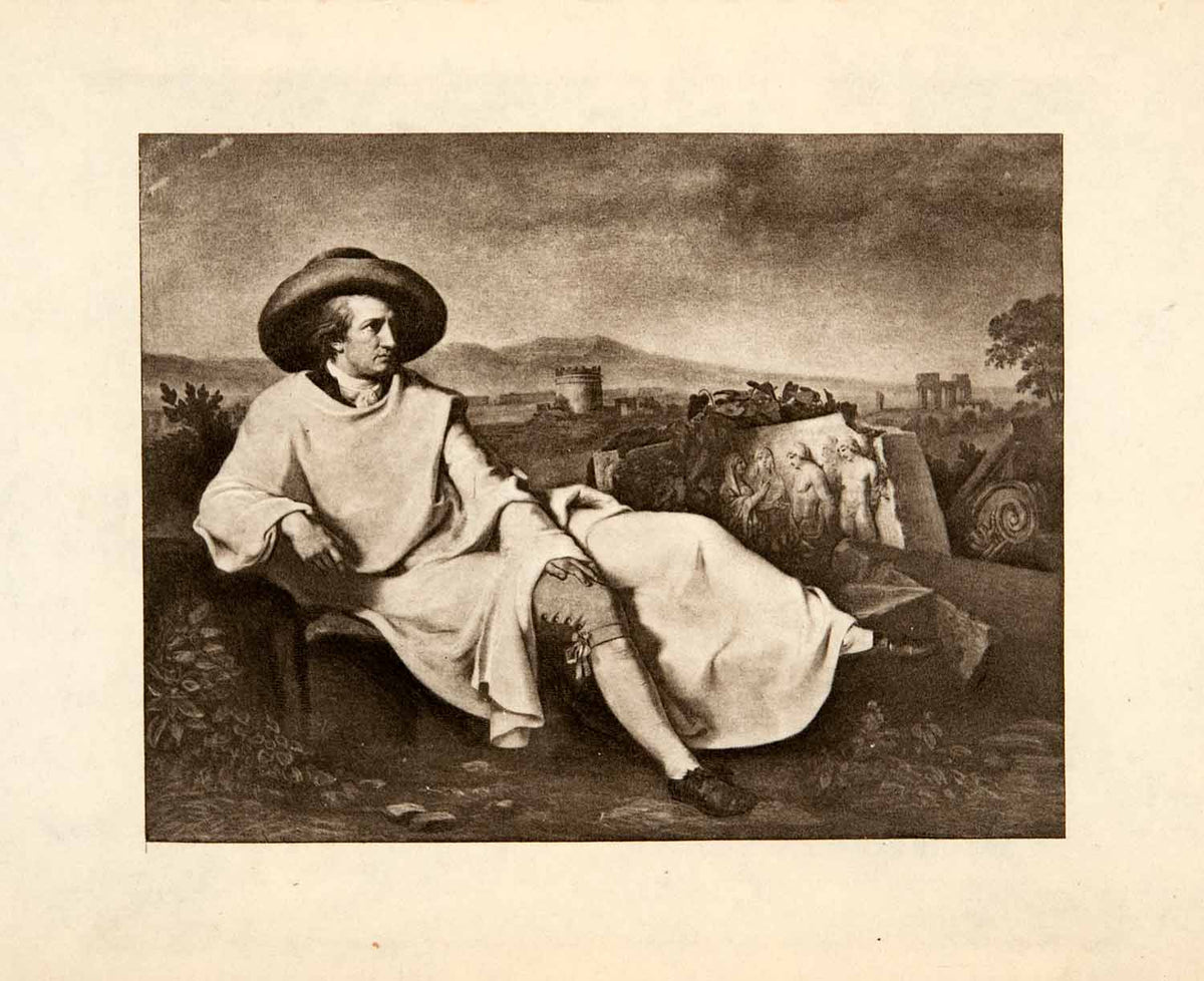 1902 Photogravure Bruckmann Johann Goethe Among Roman Ruins Reclined X ...
