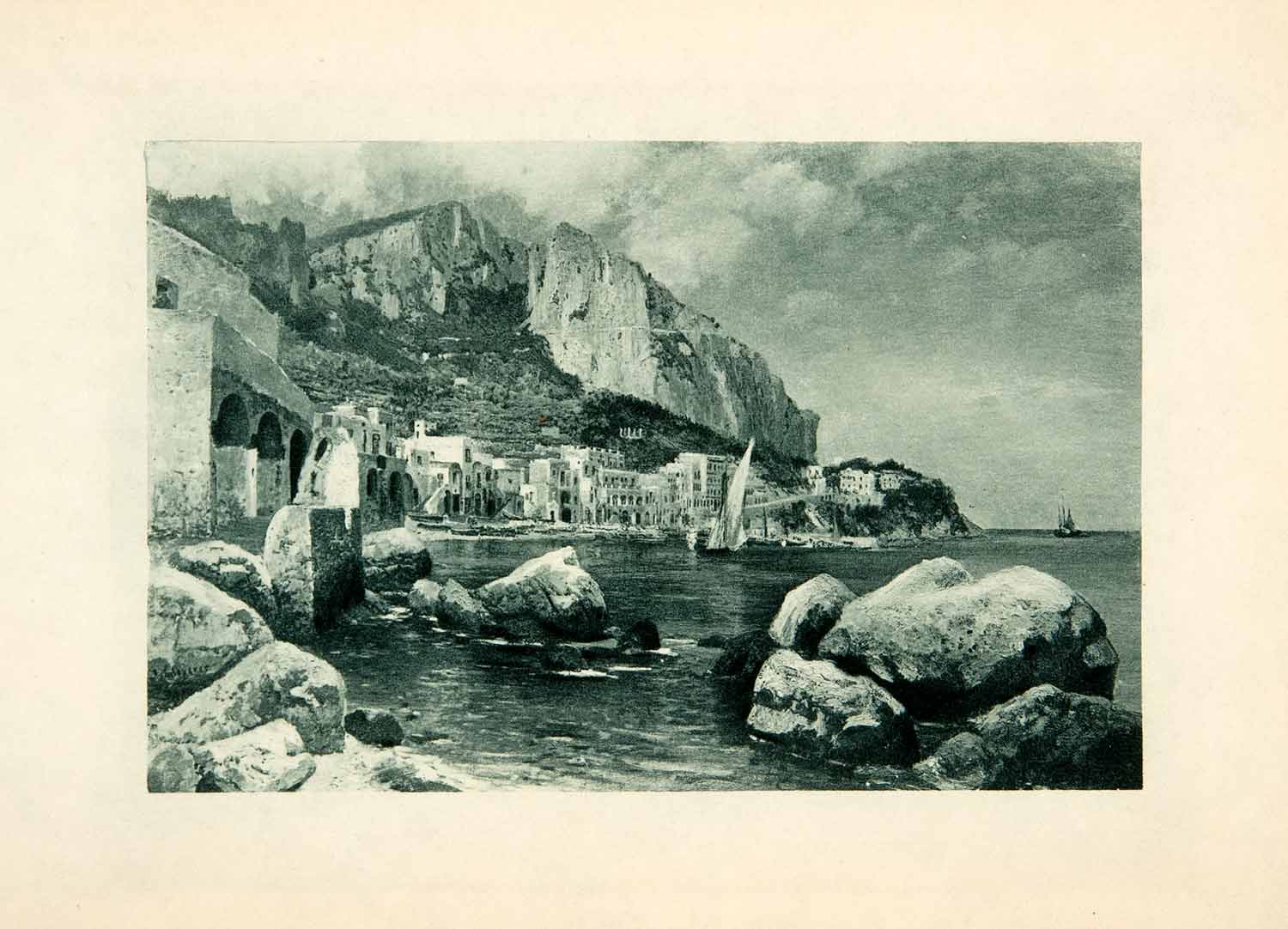 1902 Photogravure Schoyerer Capri Tyrrhenian Sea Sorrentine Peninsula XGDC9
