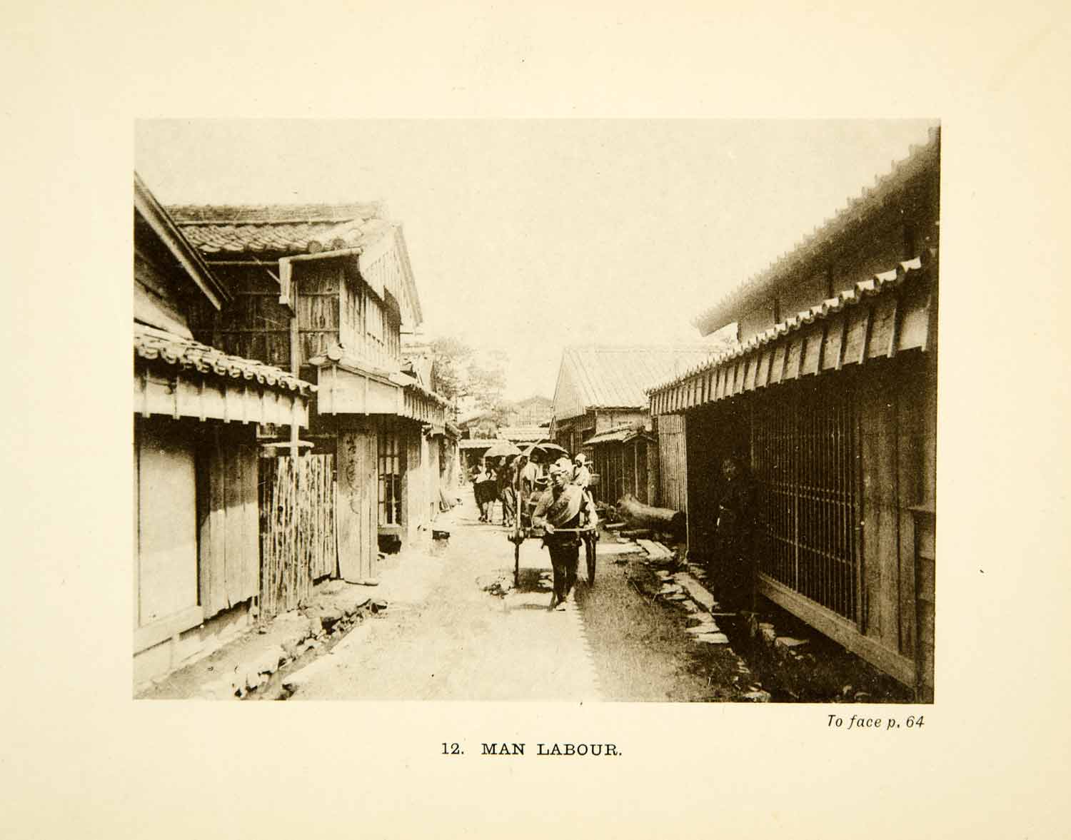 1904 Photogravure Japanese Laborer Rickshaw Wagon Street Scene Historical XGDD1
