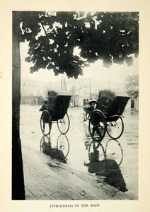 1932 Print Rain Cityscape Street Japanese Transportation Jinrikisha XGDD4