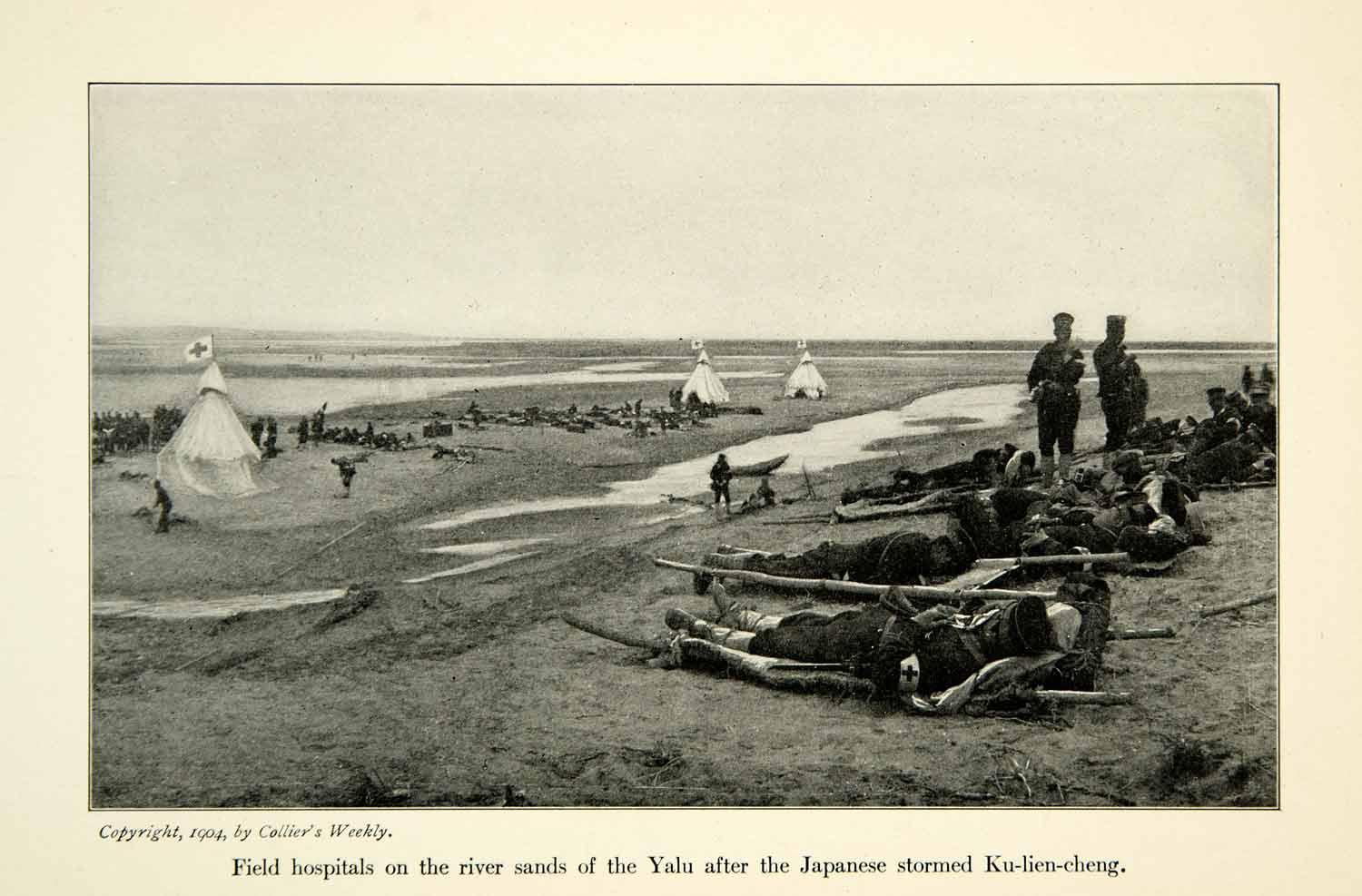 1904 Print Russo-Japanese War Field Hospitals Yalu River Battle Ku-Lien XGDD5