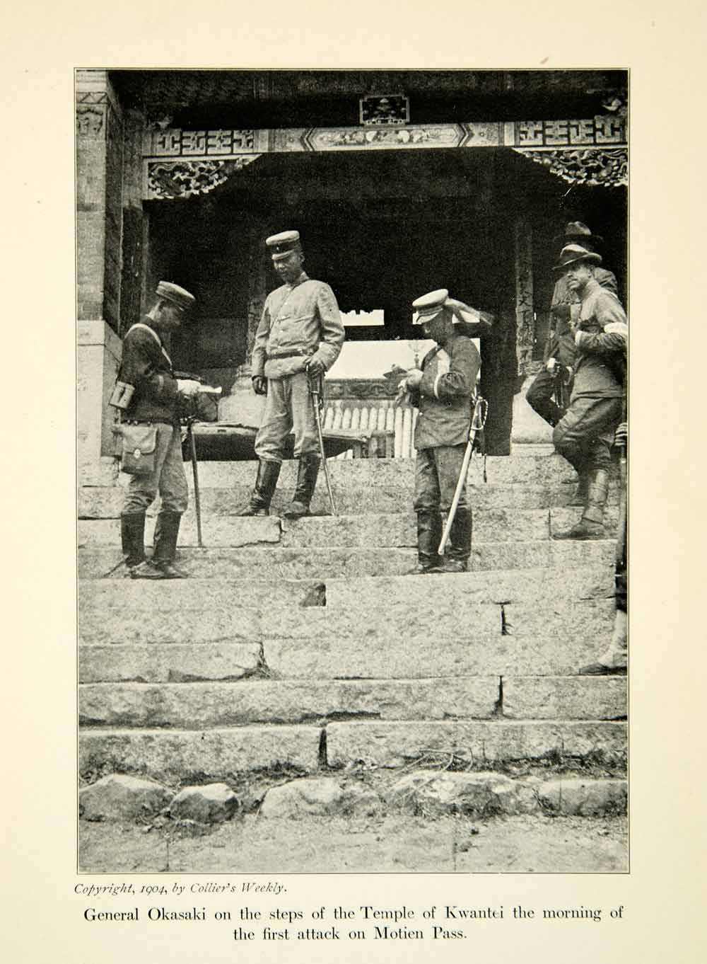 1904 Print Russo-Japanese War General Okasaki Kwantei Temple Motien Pass XGDD5