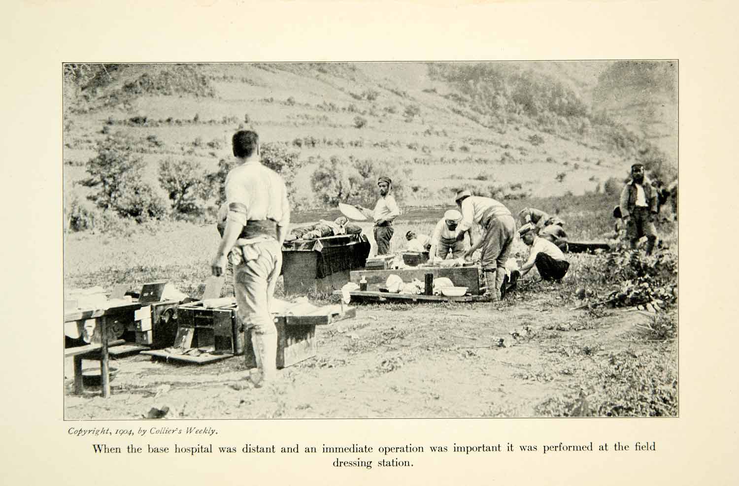 1904 Print Russo-Japanese War Field Hospital Combat Zone Medical Aid Medic XGDD5