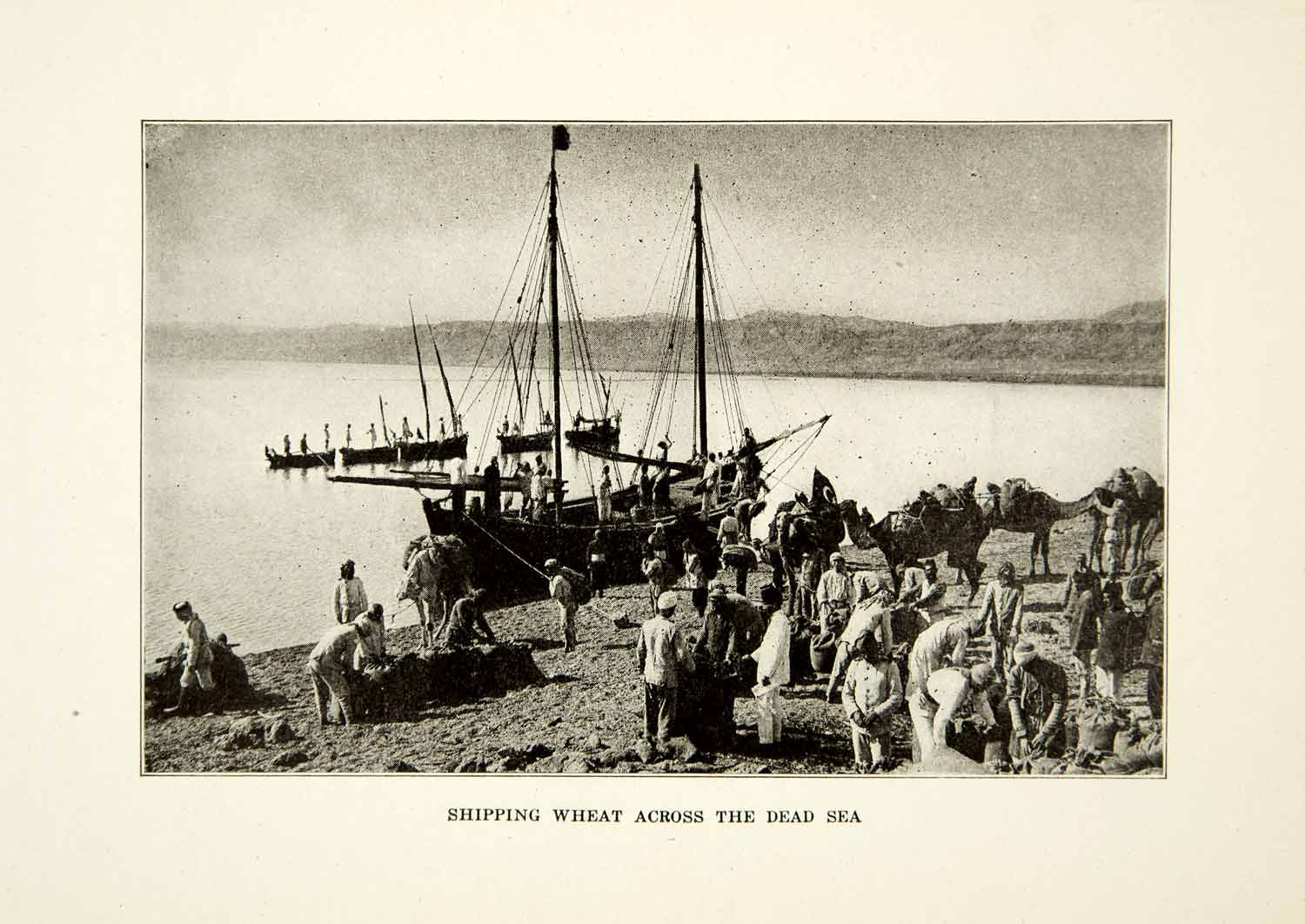 1922 Print Dead Sea Shipping Sail Boat Ocean Middle East Landscape Cargo XGDD8