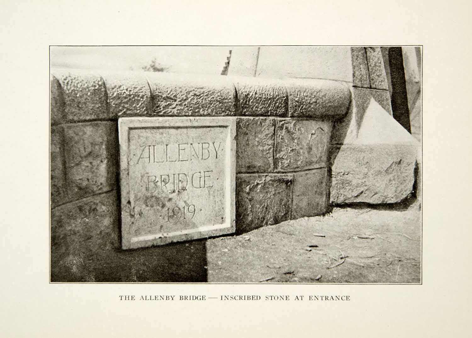 1922 Print Stone Allenby Bridge Jerusalem Entrance Carved Inscribed XGDD8
