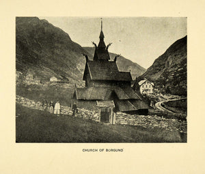 1904 Print Borgund Stave Church Sogn Norway Laerdal Medieval Costume XGE1
