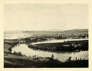 1898 Print Throndhjem Norway Island Cityscape Landscape Trondheim Mountains XGE2