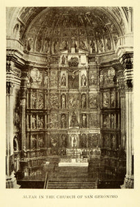 1907 Print Altar Church San Geronimo Granada Spain Architecture Historic XGE3