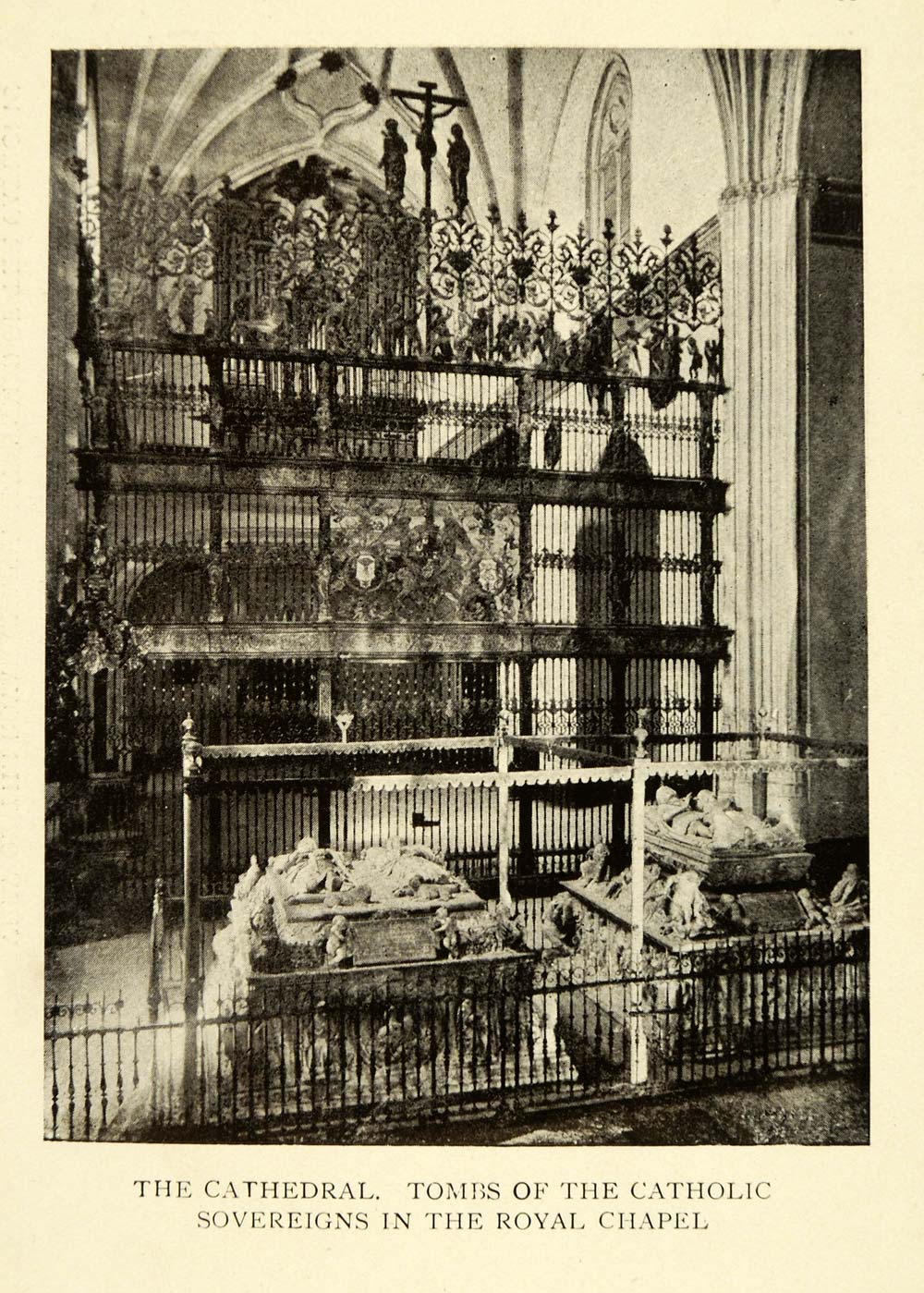 1907 Print Cathedral Tombs Catholic Sovereigns Royal Chapel Cartuja Granada XGE3